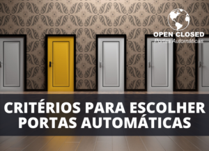 Portas automáticas em design variado, destacando uma porta amarela como opção diferenciada.