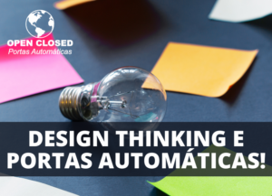 Lâmpada como símbolo de criatividade no Design Thinking aplicado ao desenvolvimento de portas automáticas inovadoras.